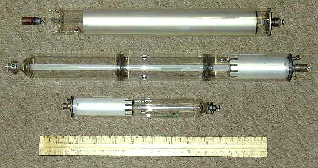 Three He-Ne Tubes of a Different Colour Side-by-Side